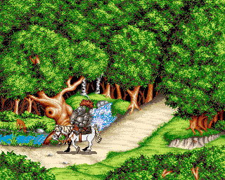 Serf City: Life is Feudal (Amiga) screenshot: Intro - return from journey