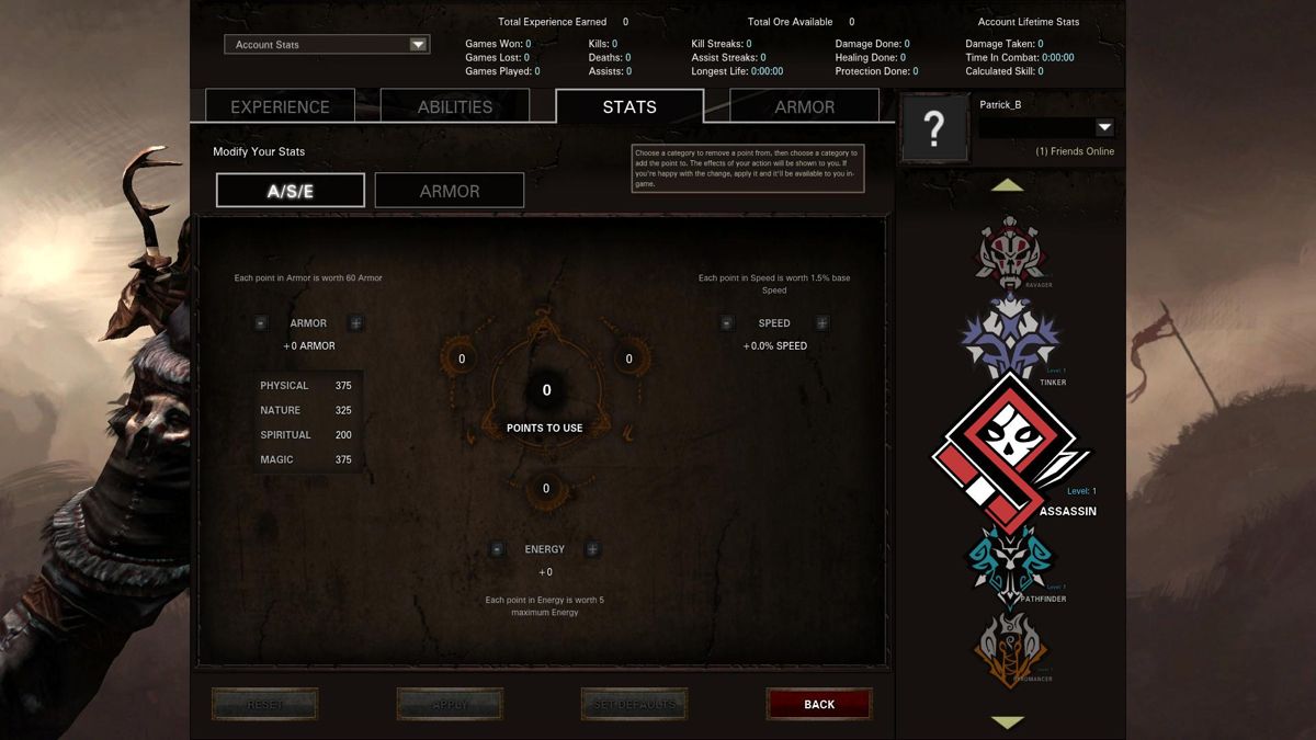 Forge (Windows) screenshot: Here we improve our stats after leveling up