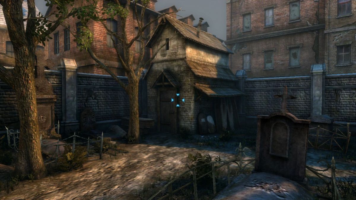 The Testament of Sherlock Holmes (PlayStation 3) screenshot: Not much luck with graves... maybe if I check the graveyard shack next...