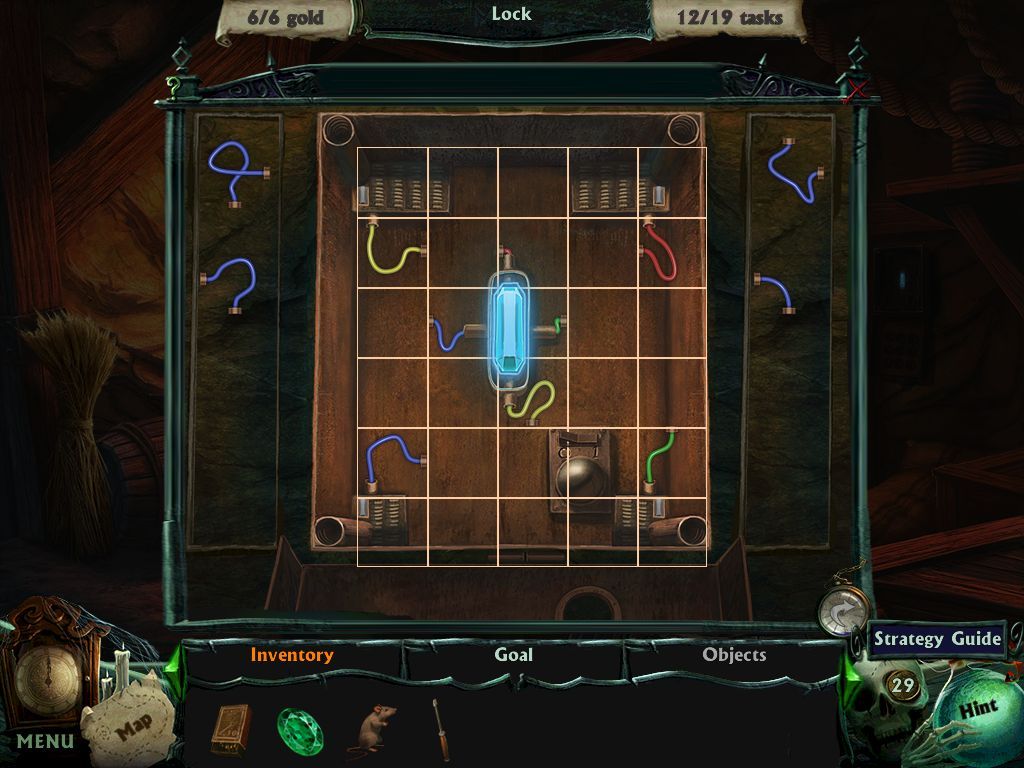 Curse at Twilight: Thief of Souls (iPad) screenshot: Workshop lock access mini game wiring puzzle