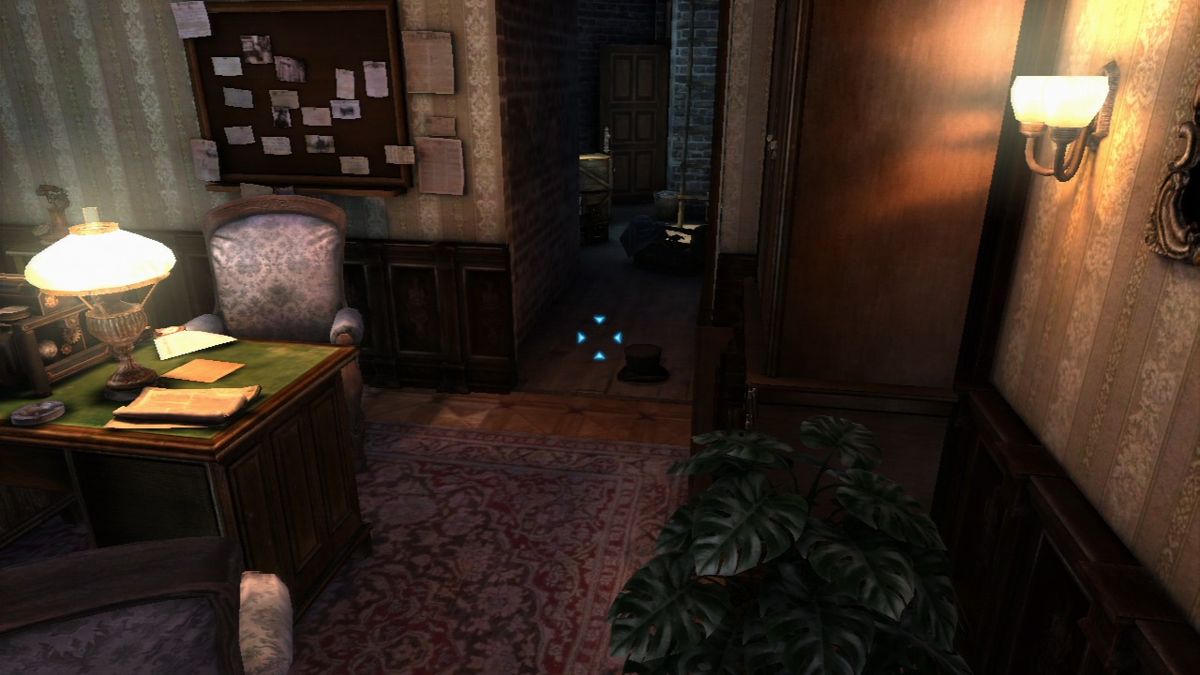 The Testament of Sherlock Holmes (PlayStation 3) screenshot: The criminal dropped his hat as he was fleeing down the hidden passageway.