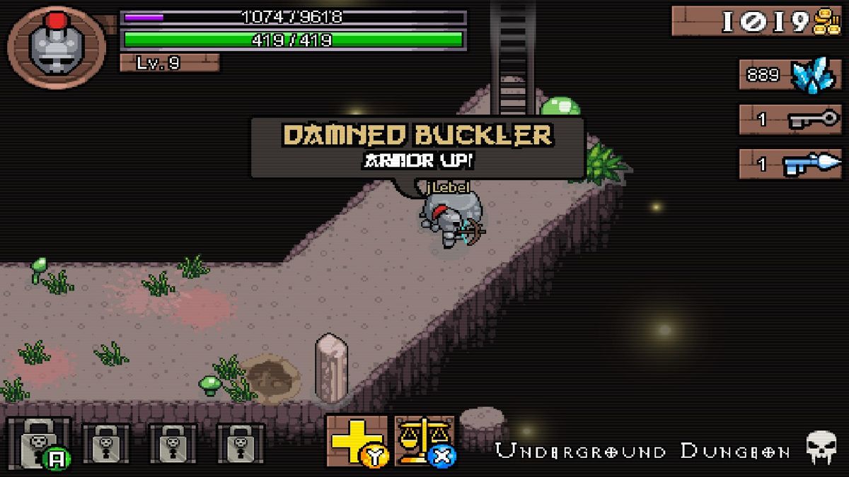 Hero Siege (Windows) screenshot: Example of a relic discovery in an underground dungeon. Most relics provide a passive statistical boon to the character, but are lost at death.