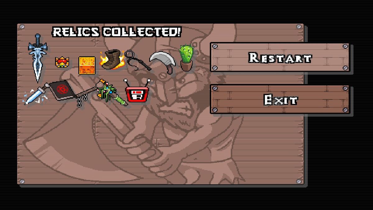 Hero Siege (Windows) screenshot: When your character dies this screen while appear to summarize the relics found. I had been doing very well, so this is was disappointing.