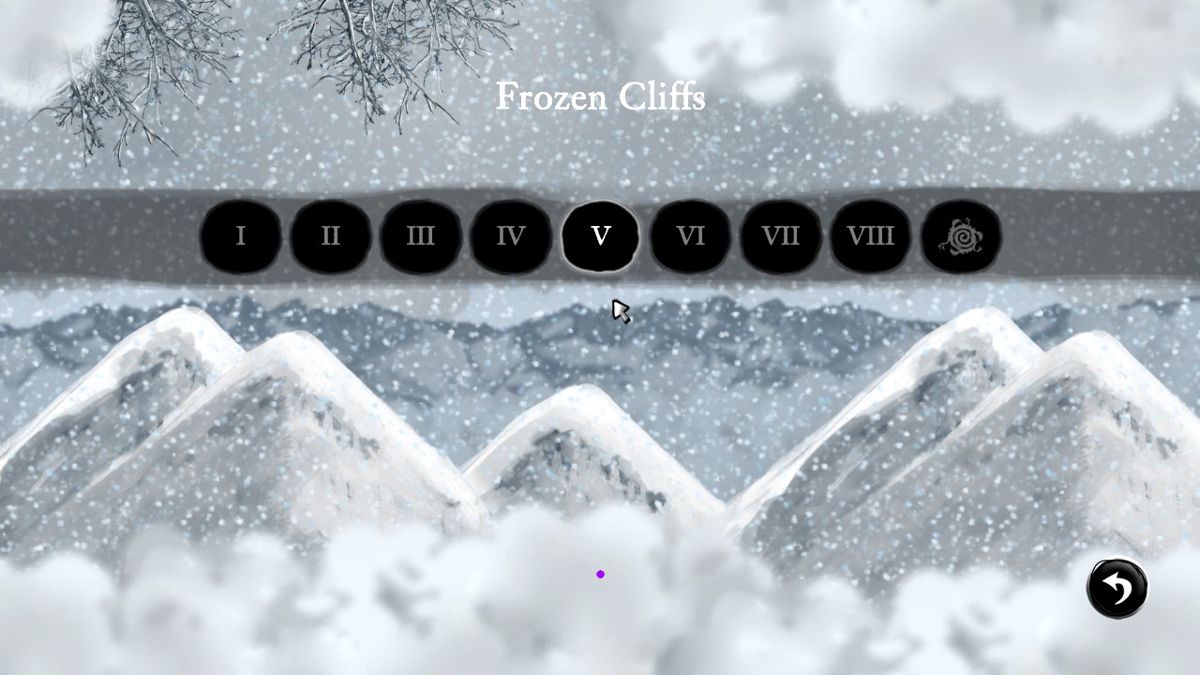 Nihilumbra (Windows) screenshot: This is the scenario selection screen which allows the player to go back to any stage passed successfully.