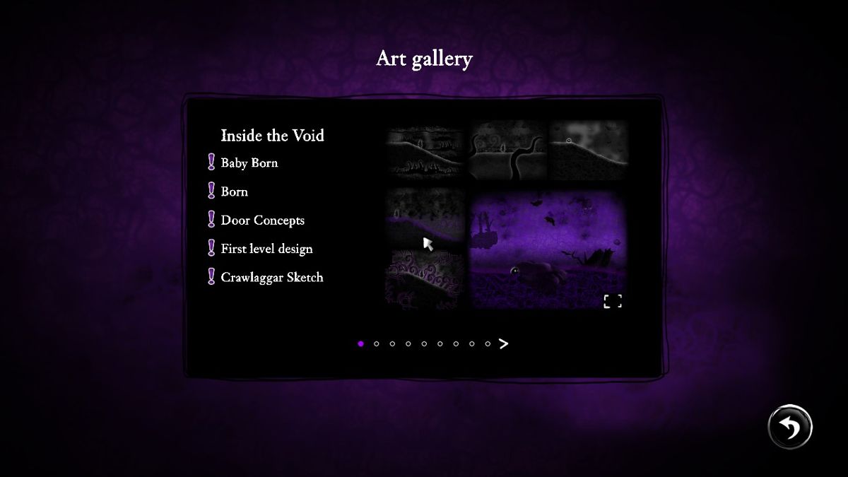 Nihilumbra (Windows) screenshot: Art Gallery entries unlock as the story progresses while playing.
