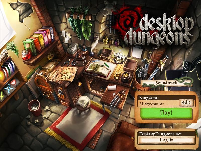Desktop Dungeons (Windows) screenshot: Main menu - More than one kingdom (user account) may be created and selected.