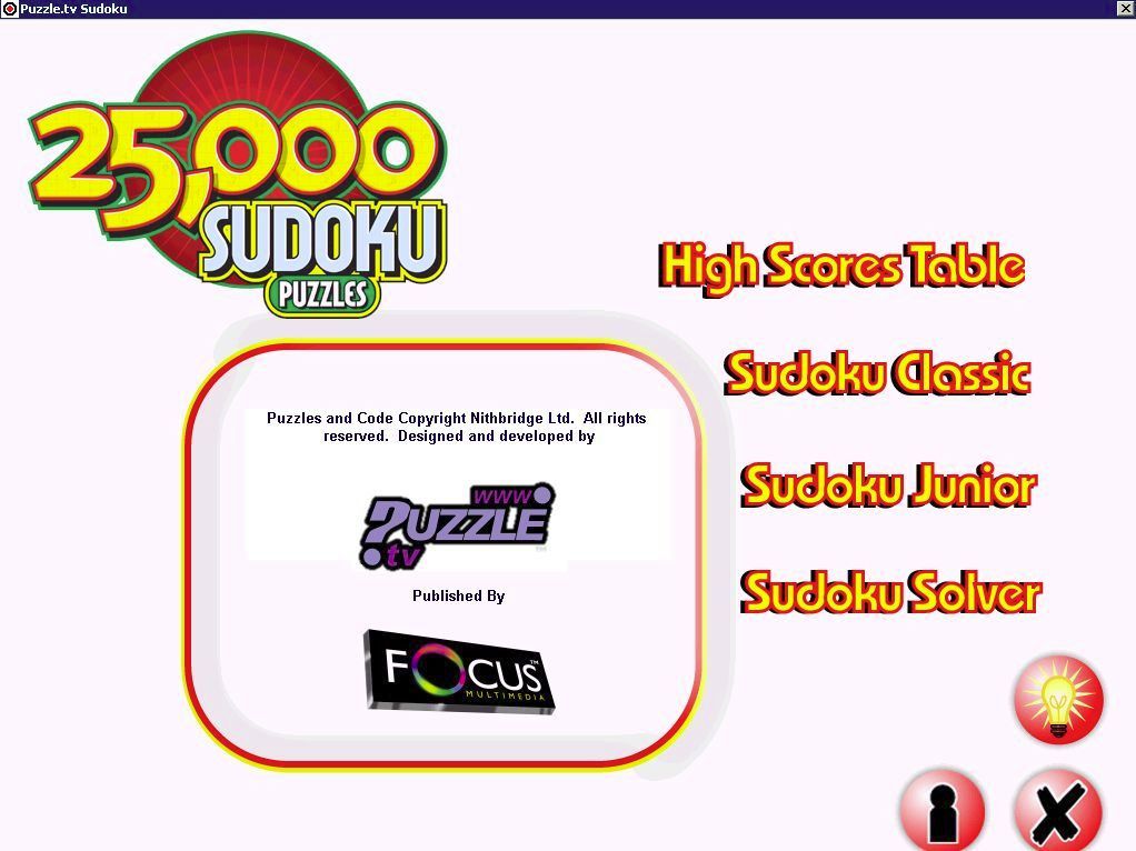 25,000 Sudoku Puzzles (Windows) screenshot: The game's splash screen shows the developer and the publisher in a small window, this information is soon replaced with the player id and game choice screens