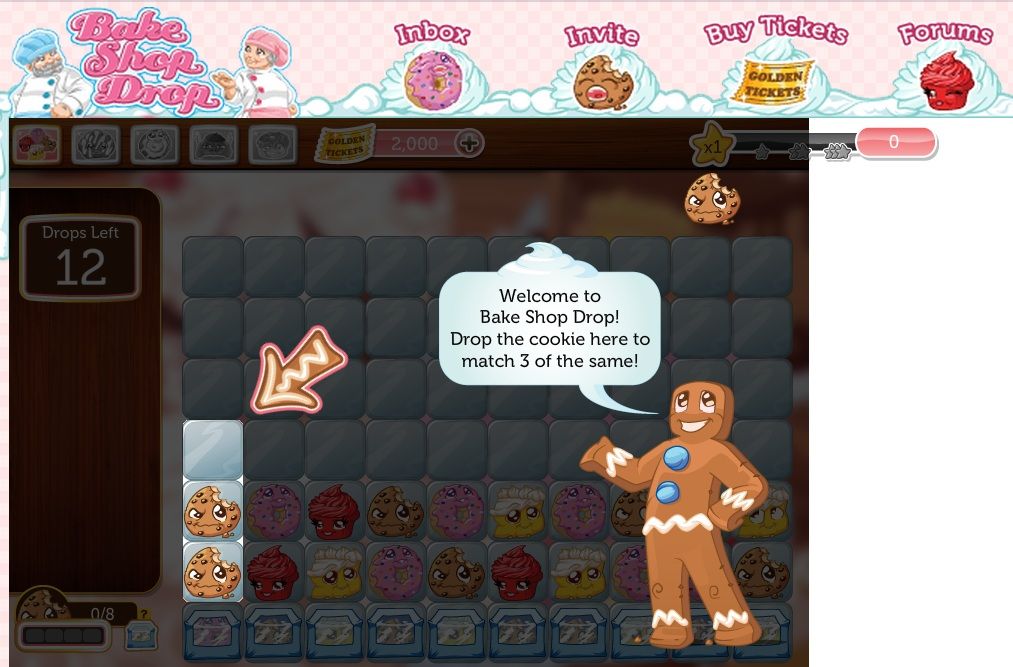 Bake Shop Drop (Browser) screenshot: Game start - Hey, don't blame me if the developer can't be bothered to fix more than one working resolution.