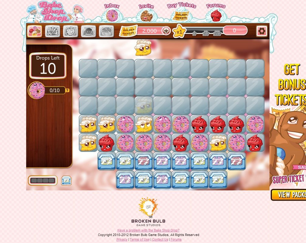 Bake Shop Drop (Browser) screenshot: Actual game start - Fixed the resolution. Only works in 100% view.
