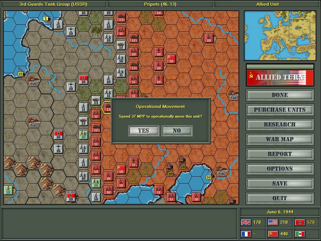 Strategic Command: European Theater (Windows) screenshot: Operational movement