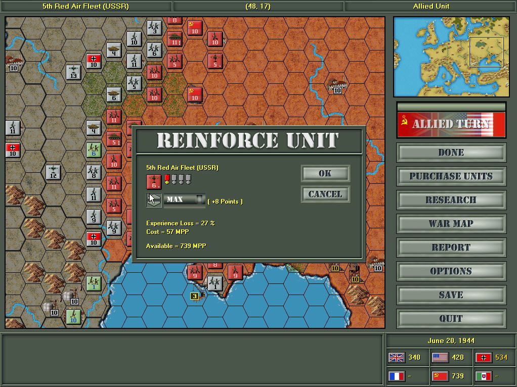 Strategic Command: European Theater (Windows) screenshot: Reinforce unit