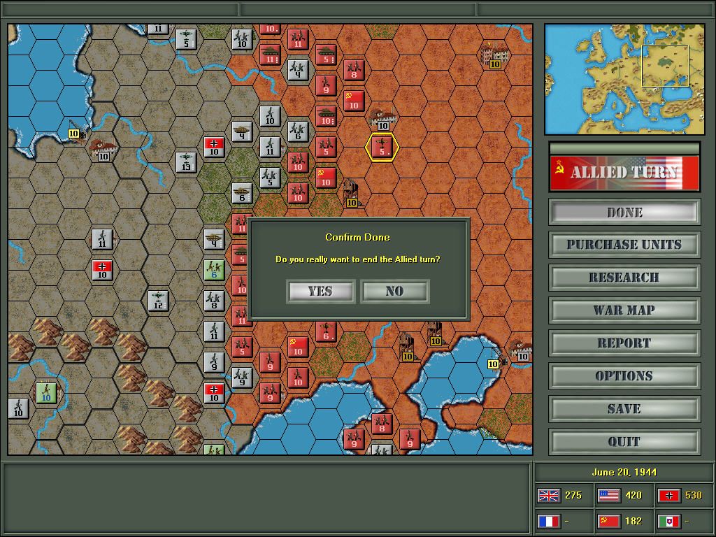 Strategic Command: European Theater (Windows) screenshot: End turn?