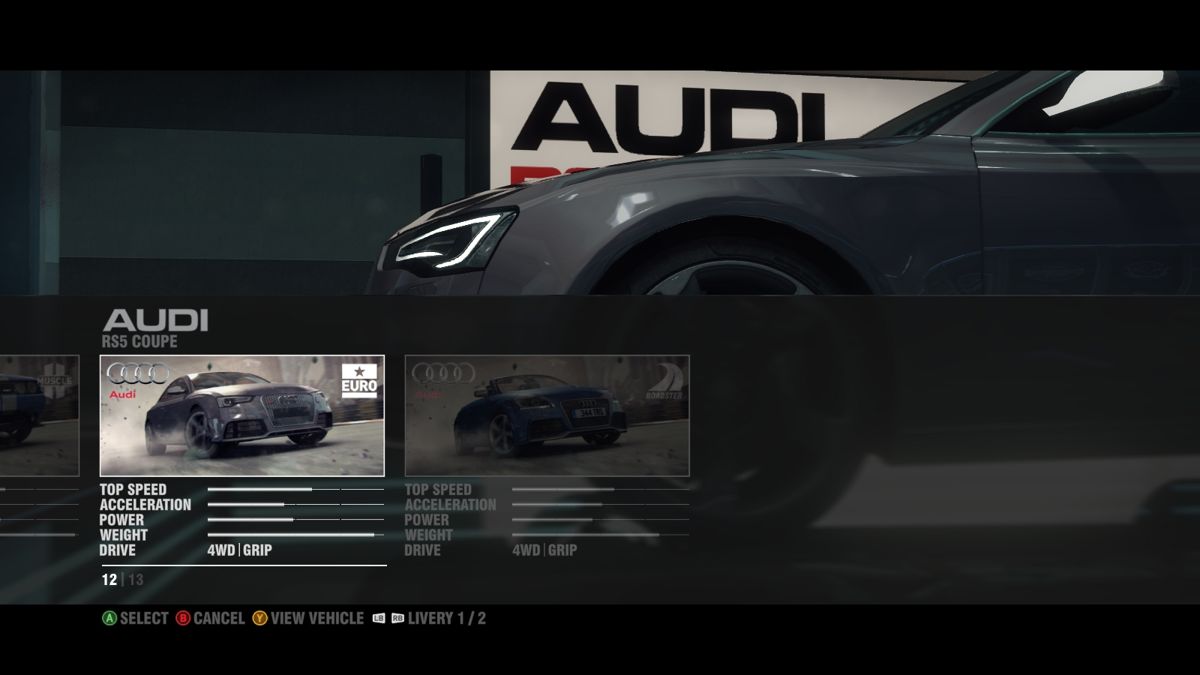 GRID 2 (Windows) screenshot: Car selection screen