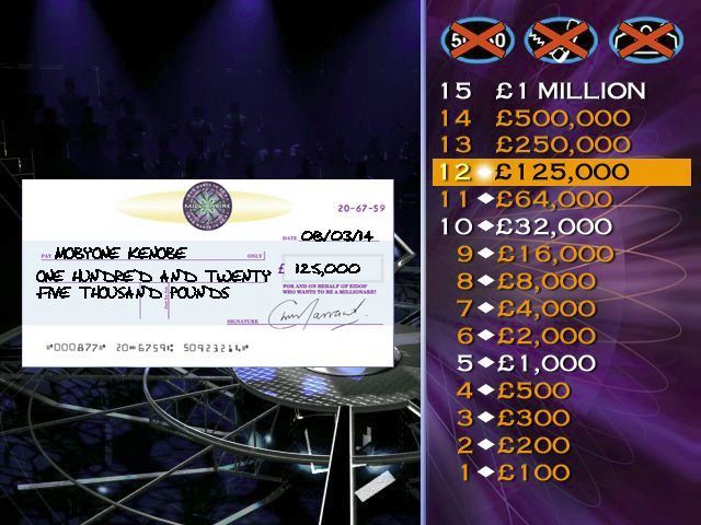 Who Wants to Be a Millionaire: 2nd Edition (Windows) screenshot: In the Team Game it is the team name that appears on the cheque
