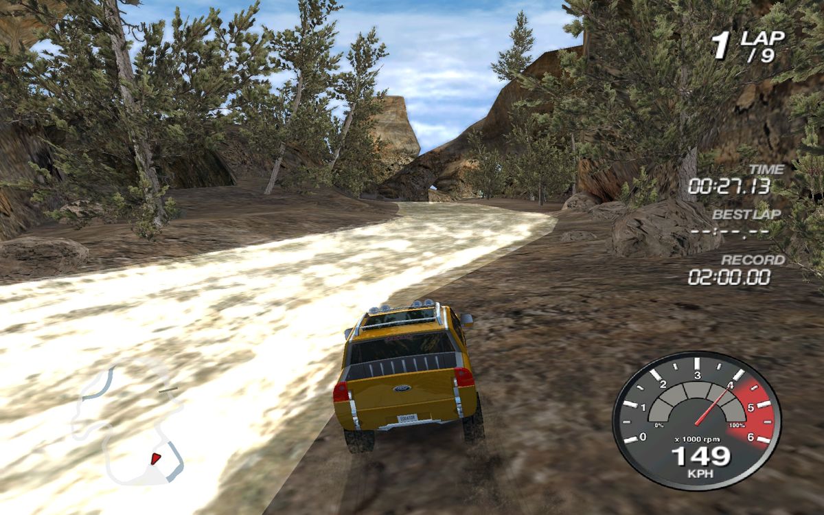 Ford Racing Off Road (Windows) screenshot: Surprisingly, water has no impact on cars' speed.