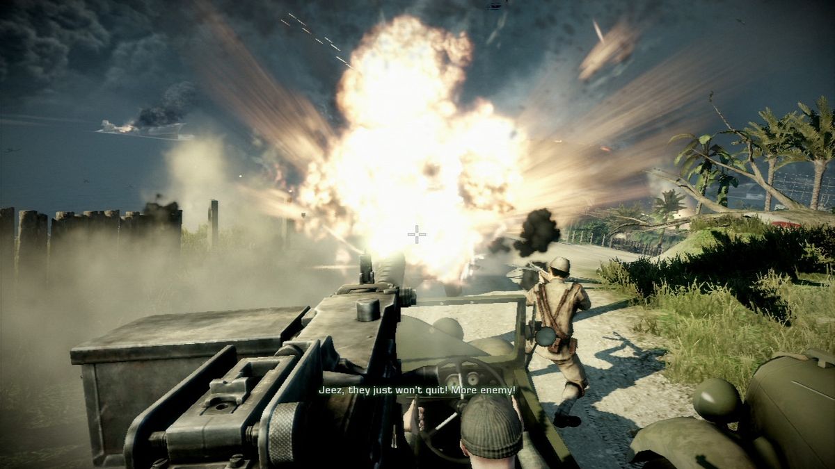 Battlefield: Bad Company 2 (PlayStation 3) screenshot: Destroying the pursuing vehicle.