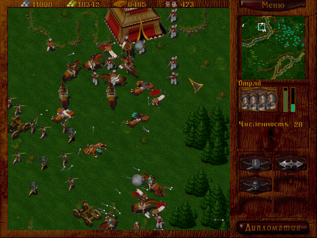 Orda: Severnyi Veter (DOS) screenshot: Attacking Teimour's forces near their camp.