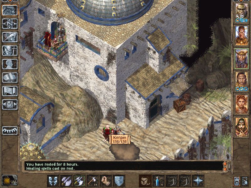 Baldur's Gate II: Throne of Bhaal (Windows) screenshot: I'll just... stand on this balcony, look down, and enjoy the game this way