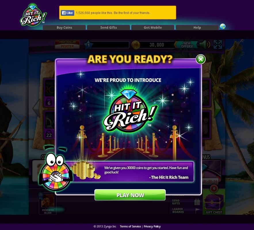Hit It Rich! Casino Slots (Browser) screenshot: Game start.