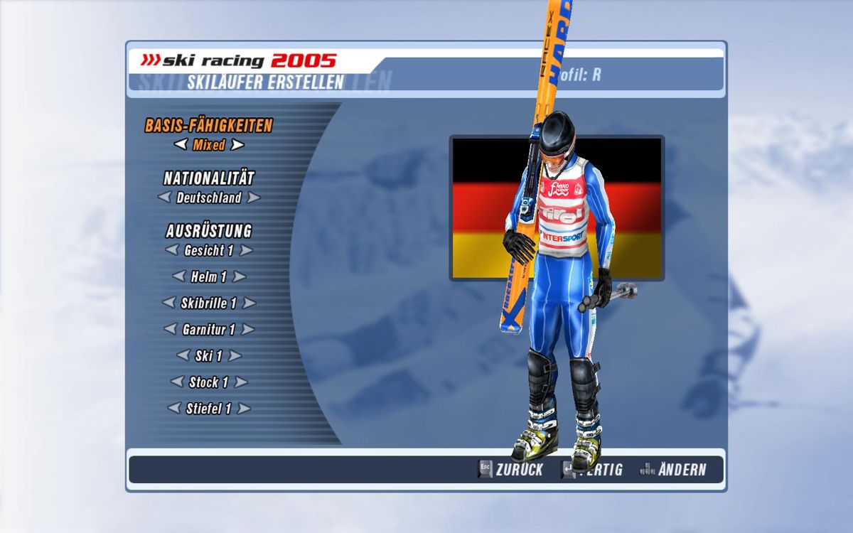 Ski Racing 2005: Featuring Hermann Maier (Windows) screenshot: Character screen