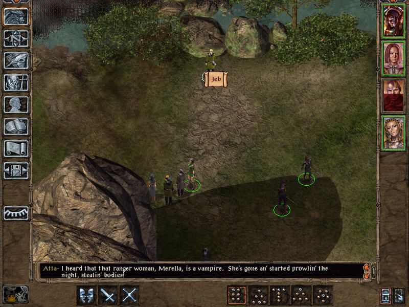 Baldur's Gate II: Shadows of Amn (Windows) screenshot: Umar Hills. A seemingly quiet village, but strange rumors are circulating...