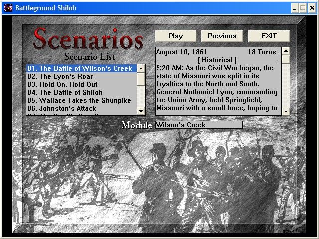 Battleground 4: Shiloh (Windows) screenshot: choose scenario