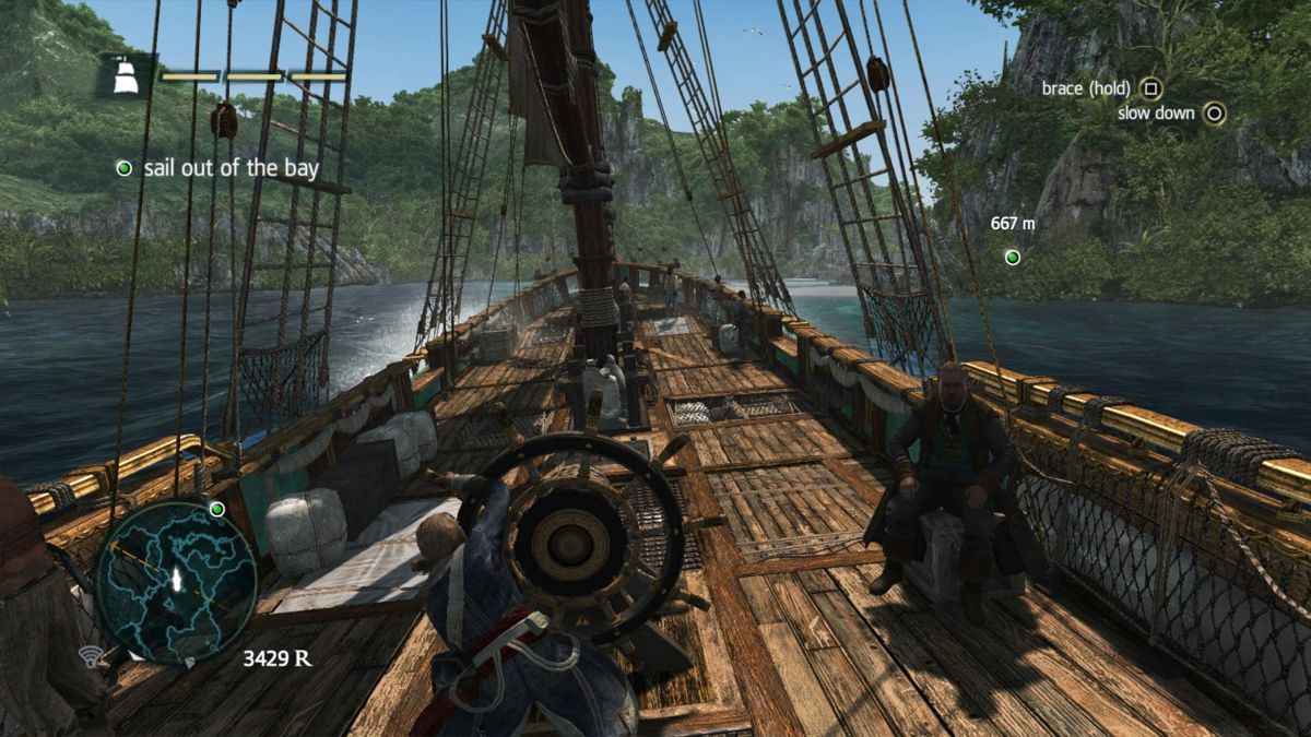 Assassin's Creed IV: Black Flag (PlayStation 4) screenshot: Sailing out of the bay and onto an open sea.