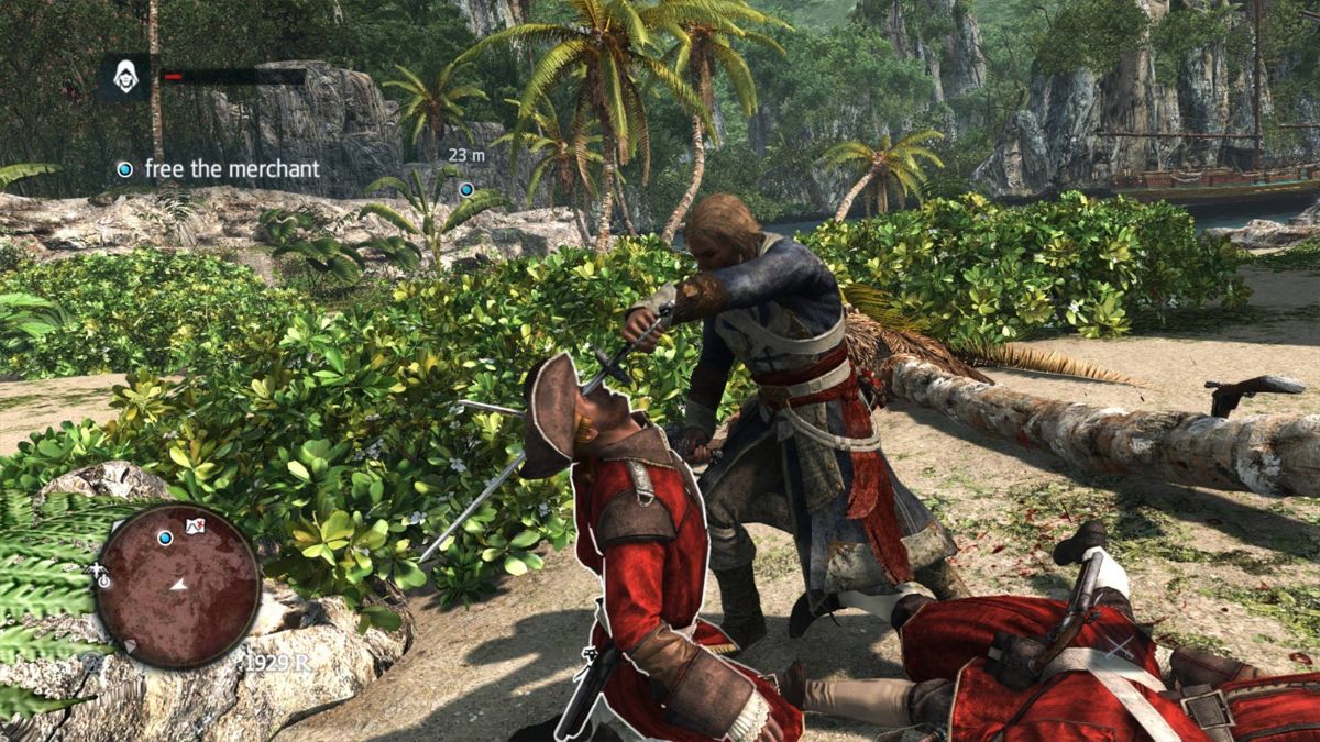Assassin's Creed IV: Black Flag (PlayStation 4) screenshot: Brutal combat with British soldiers.