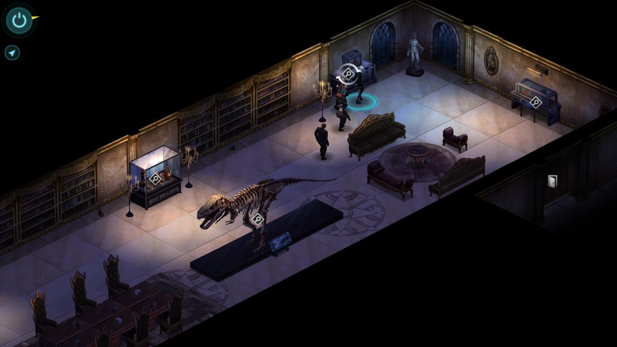 Shadowrun: Dragonfall (Windows) screenshot: Checking the interactive spots of the room.