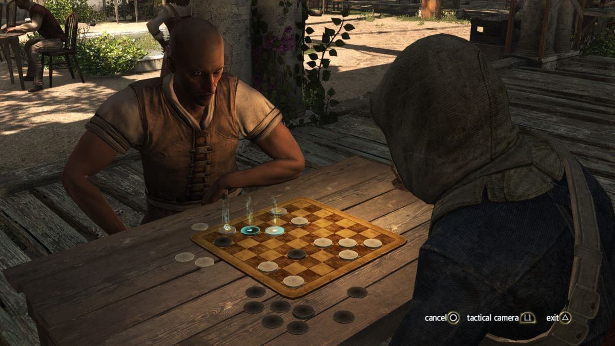 Assassin's Creed IV: Black Flag (PlayStation 4) screenshot: The game of checkers, one of a few mini-games that are available.