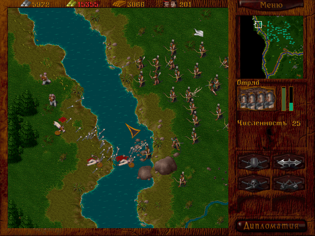 Orda: Severnyi Veter (DOS) screenshot: Archers can be very effective, especially when protected by natural obstacles from enemy troops.