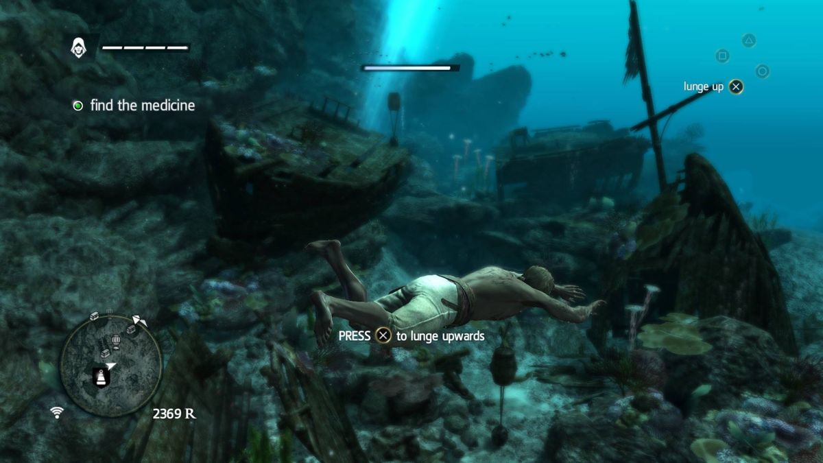 Assassin's Creed IV: Black Flag (PlayStation 4) screenshot: Later in the game you'll be able to buy diving bell which will allow you to look for sunken treasure, but beware of the sharks.