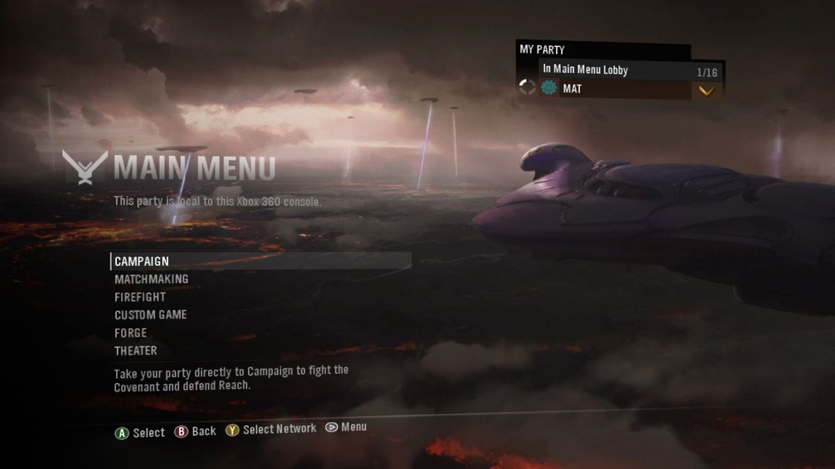 Halo: Reach (Xbox 360) screenshot: Main menu.