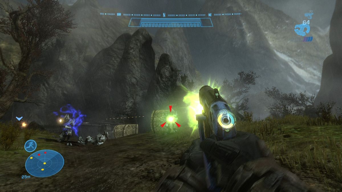 Halo: Reach (Xbox 360) screenshot: When out of bullets, pick up alien weapons and use them against their makers.