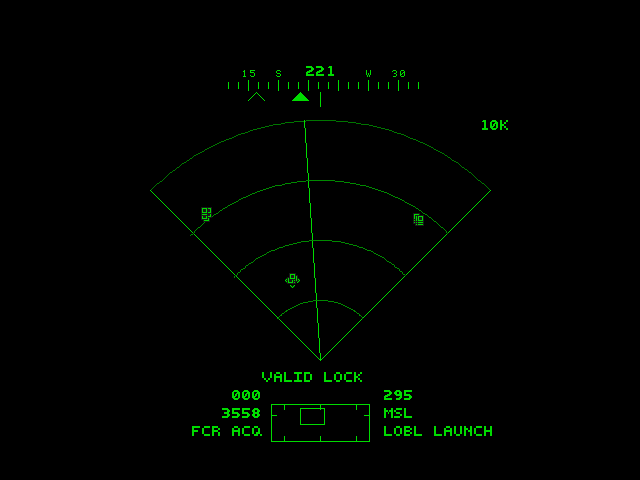 Jane's Combat Simulations: Longbow - Gold (DOS) screenshot: Head-Down display (Radar MDF mode)