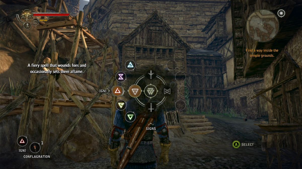 The Witcher 2: Assassins of Kings - Enhanced Edition (Xbox 360) screenshot: You can only use one magic sign at the time.