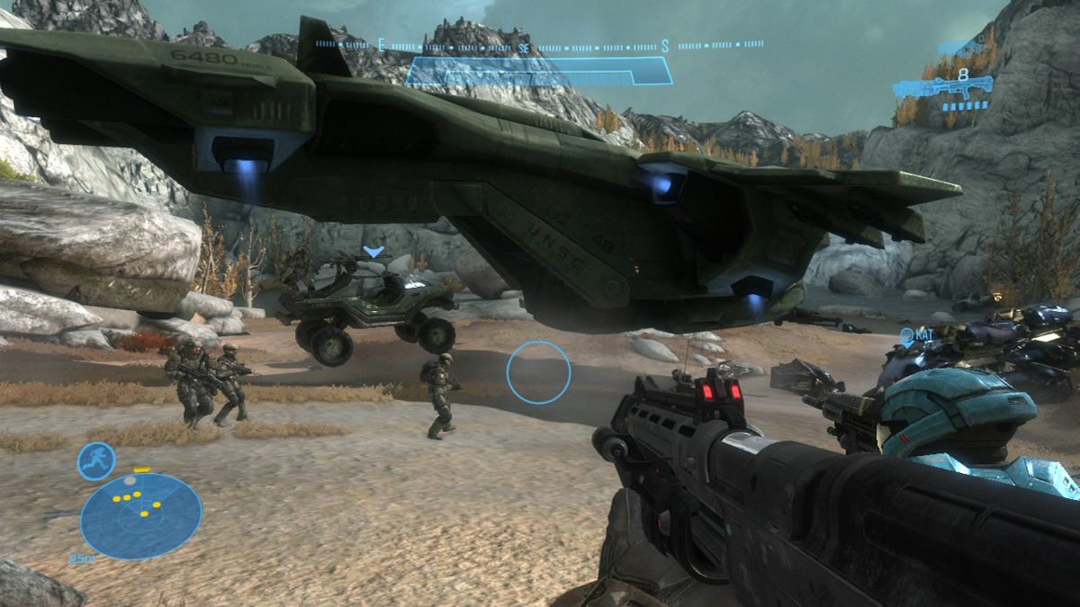 Halo: Reach (Xbox 360) screenshot: From time to time your troops will bring you a vehicle to easily cover your ground and break through enemy positions.