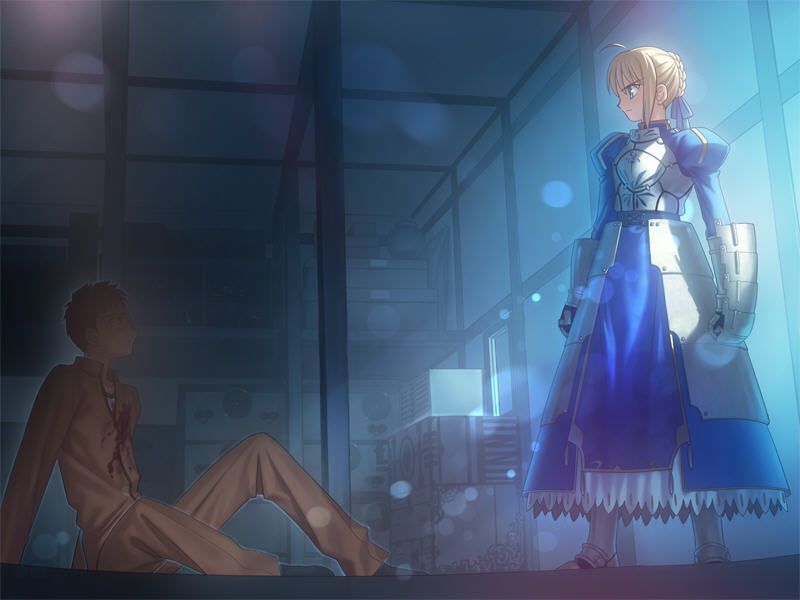 Fate/stay night (Windows) screenshot: Main hero and Saber