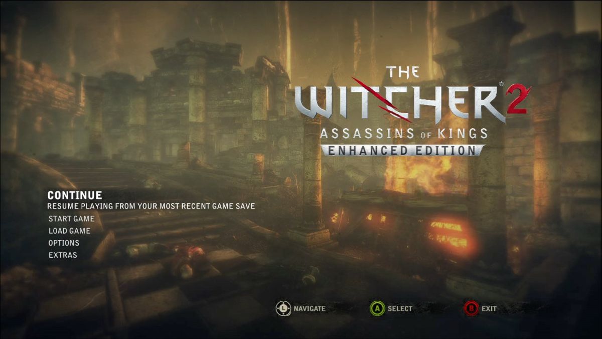 The Witcher 2: Assassins of Kings - Enhanced Edition (Xbox 360) screenshot: Main menu.