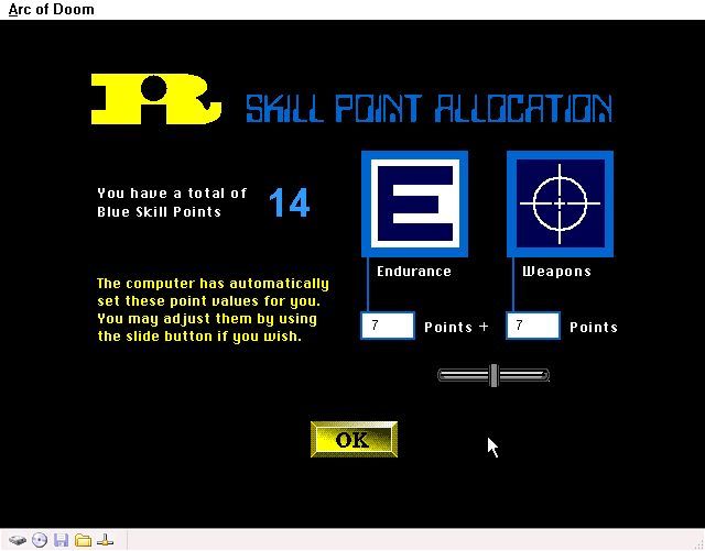 Arc of Doom (Windows 3.x) screenshot: Once skill points have been assigned the player can tweak them
