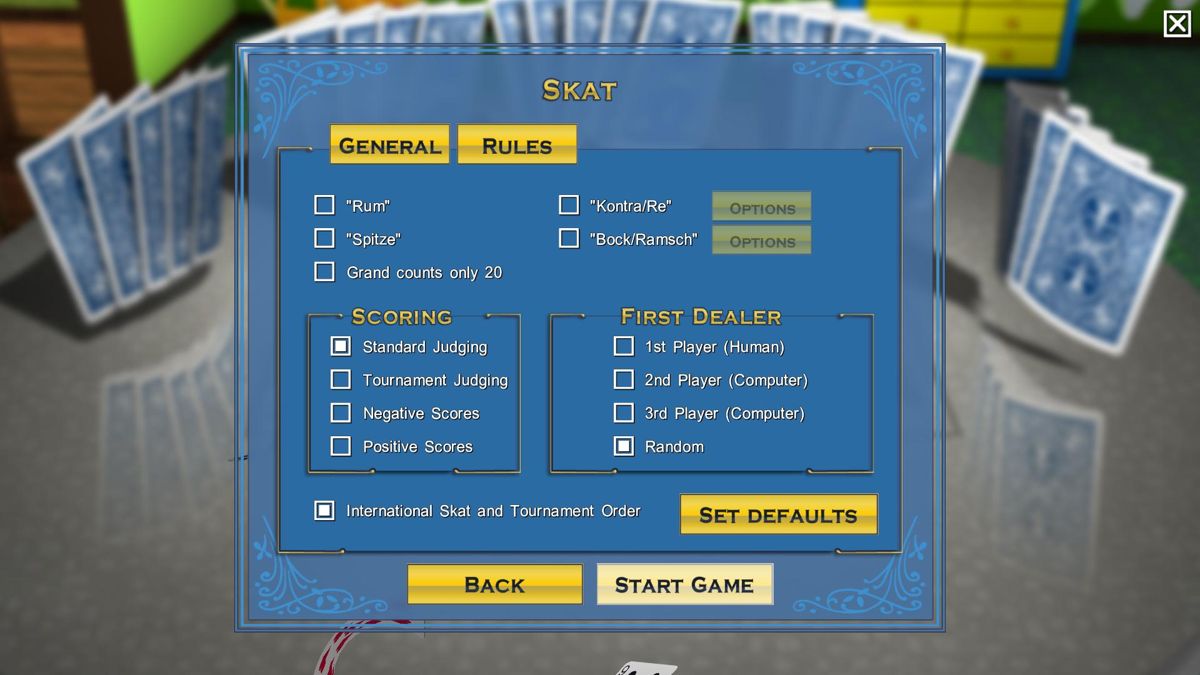 Bicycle Skat (Windows) screenshot: Adjusting the Rules