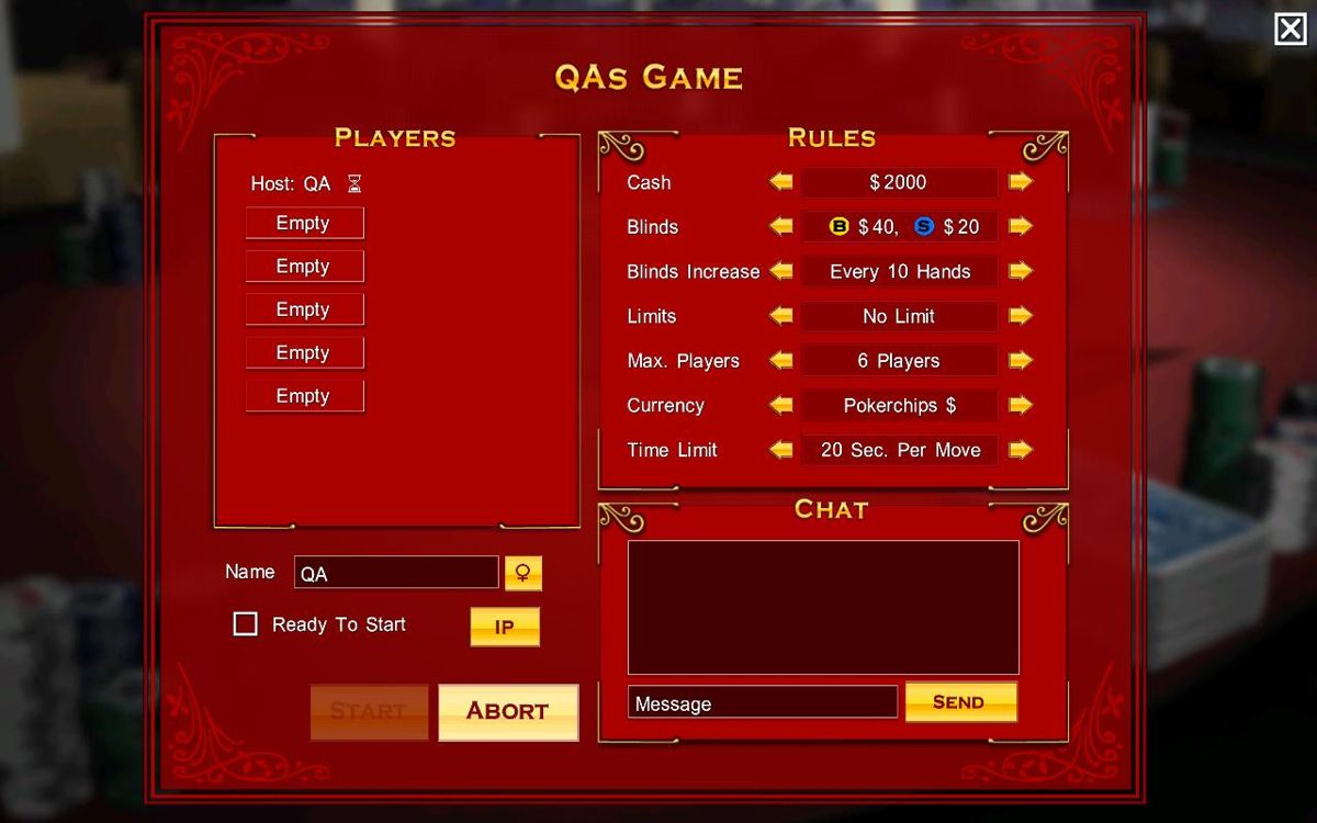 Bicycle Texas Hold 'em Poker (Windows) screenshot: Creating LAN game