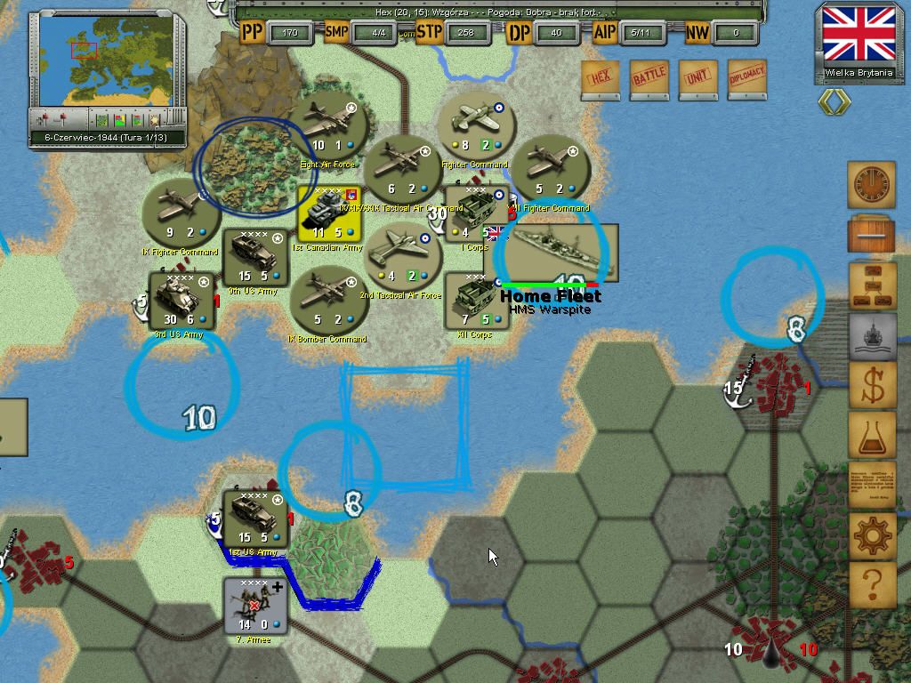 Strategic War in Europe (Windows) screenshot: The forces in England