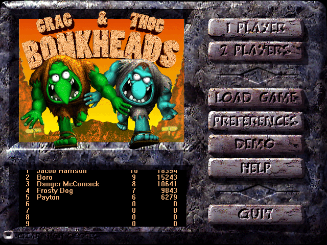 Bonkheads (Windows) screenshot: Main menu