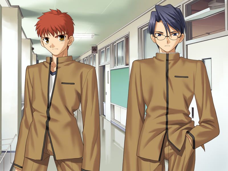 Fate/stay night (Windows) screenshot: Main hero and his friend