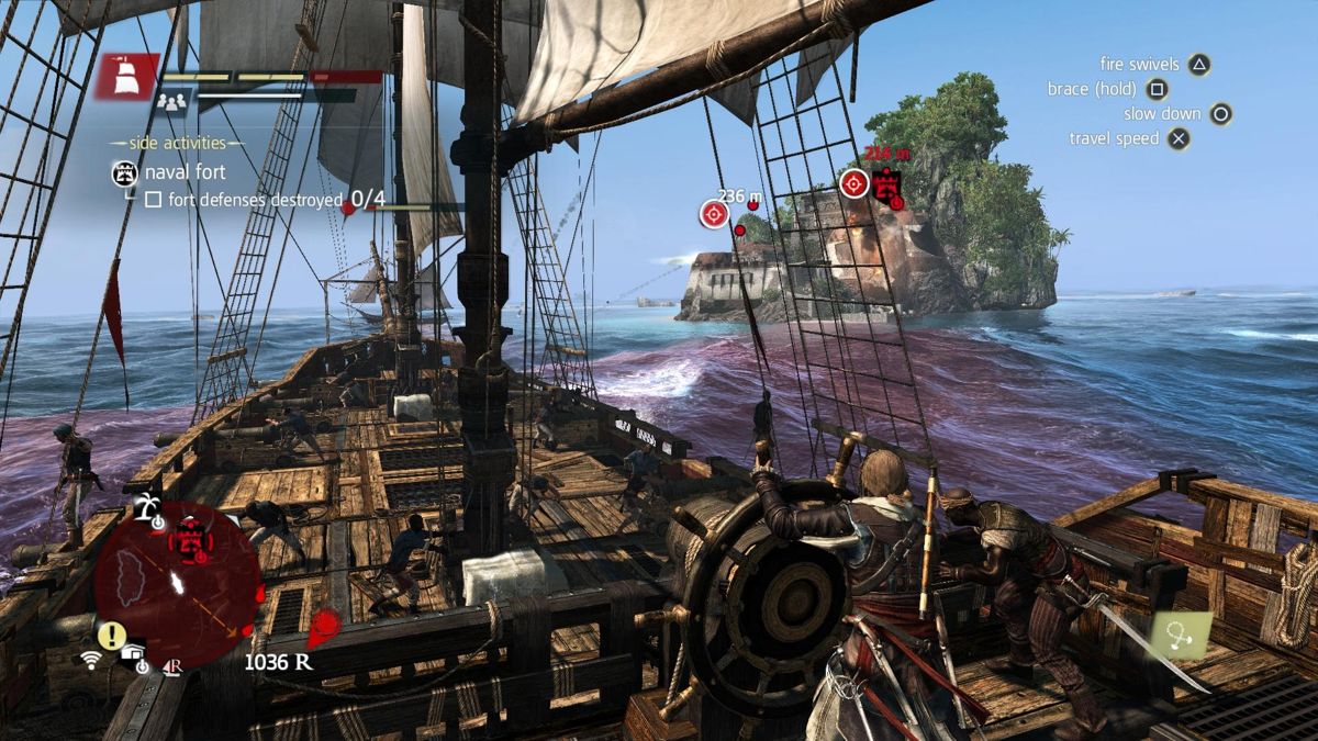 Assassin's Creed IV: Black Flag (PlayStation 4) screenshot: By destroying and occupying forts, you will uncover the part on a world map.