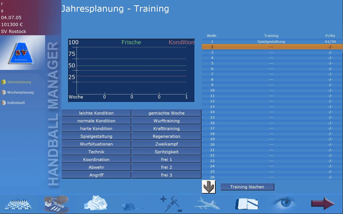 Handball Manager 2005-2006 (Windows) screenshot: Planning for training