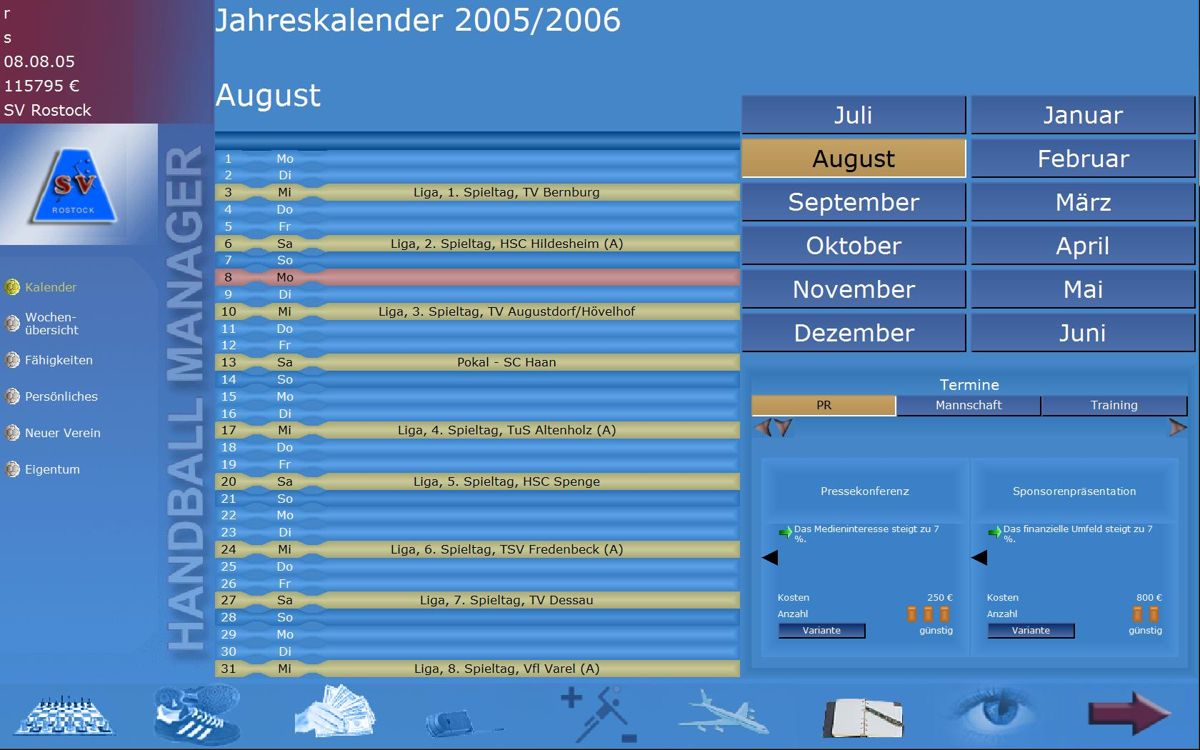 Handball Manager 2005-2006 (Windows) screenshot: Preview of the next month