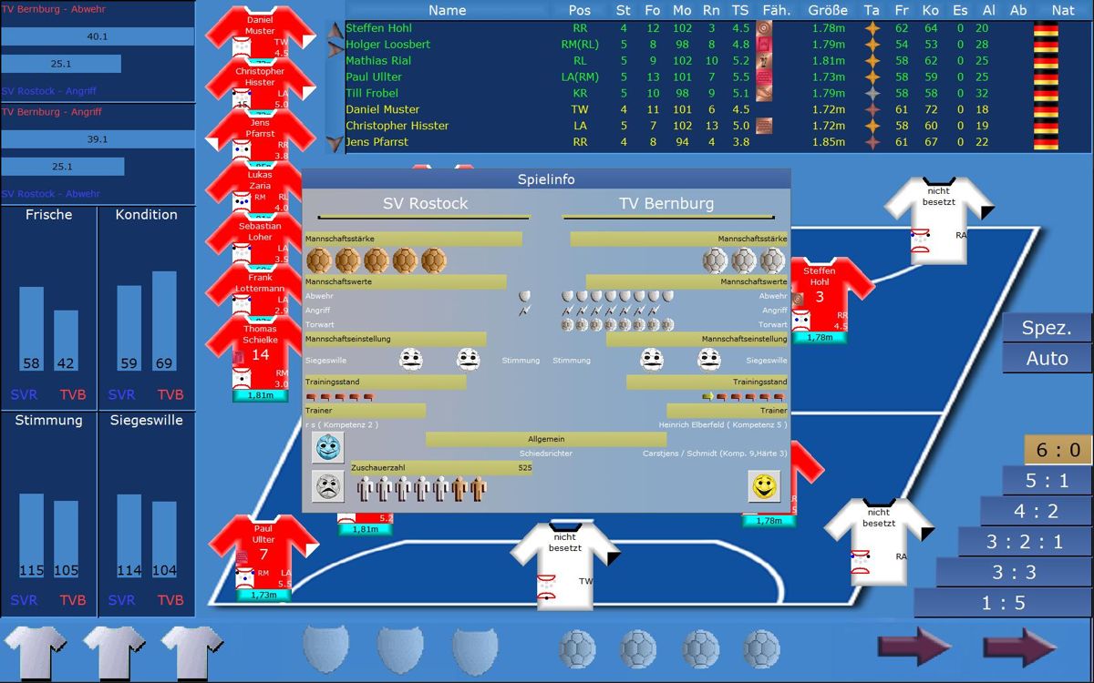 Handball Manager 2005-2006 (Windows) screenshot: planning tactics before the game