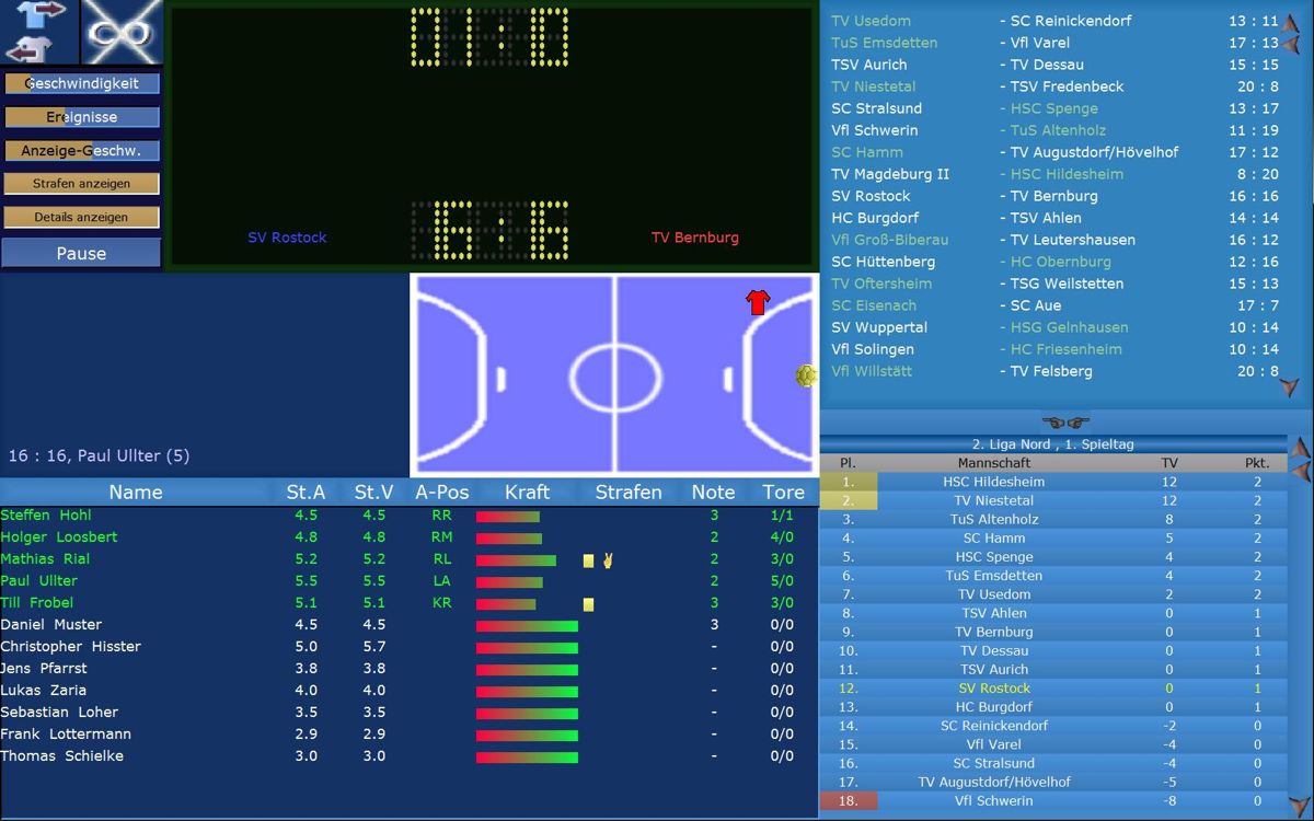 Handball Manager 2005-2006 (Windows) screenshot: game simulation